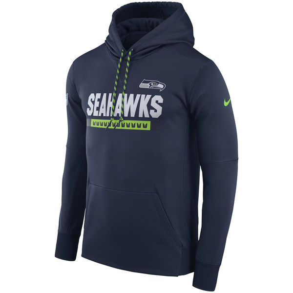 NFL Men Seattle Seahawks Nike Navy Sideline ThermaFit Performance PO Hoodie